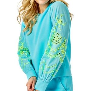 Lilly Pulitzer Women's Alla Terry Relaxed Fit Sweatshirt Blue Horizon Size S
